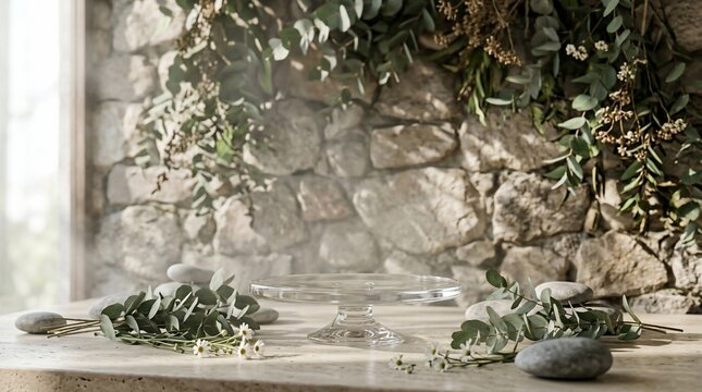 Serene spa display with natural elements and soft sunlight