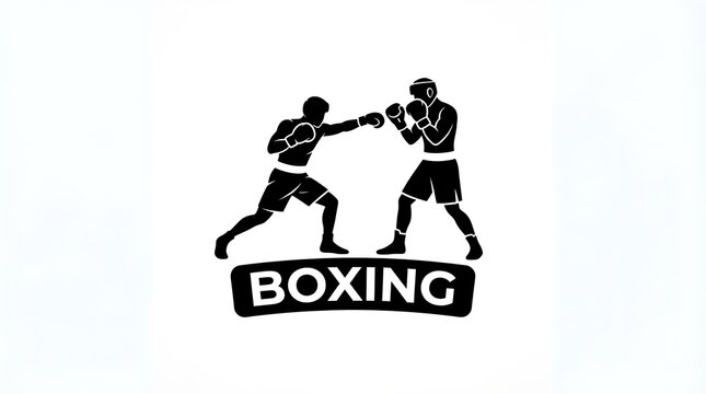 Vintage style black and white illustration of two boxers sparring with the word boxing written below