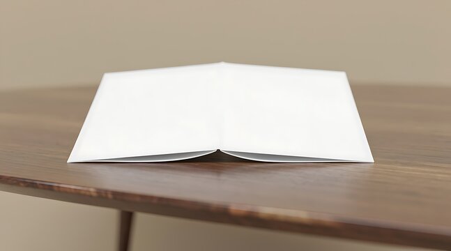 Blank Open Square Brochure Mockup on Wooden Table for Graphic Design Presentation and Portfolio