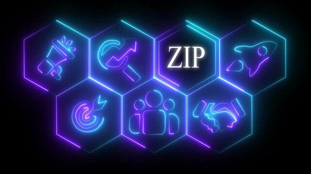 Neon sign G i p button on a clear projection screen on abstract technology world map icon 4k animation..