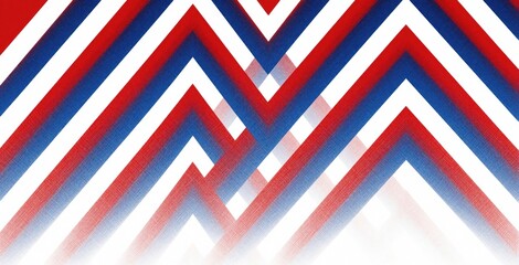 Obraz premium Abstract pattern with red, blue geometric triangle stripes on white background. Digital graphic design features smooth color gradients, subtle grainy texture overlay. Modern shapes create dynamic zig
