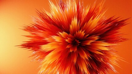 Obraz premium Explosion of vibrant spiky orange and red abstract shapes radiating outwards. Sharp, dynamic form with intense colors and light effects. Modern digital art background.