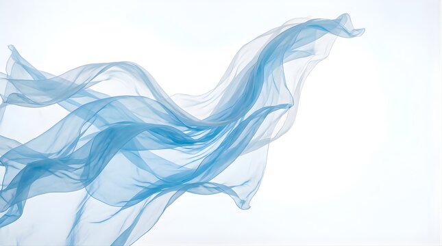 Flowing blue silk fabric wave isolated on white background with smooth motion
