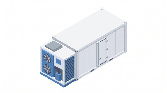 Isometric illustration of a refrigerated shipping container with a cooling unit