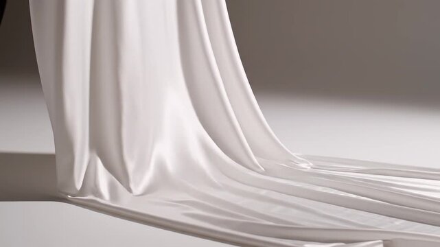 White Silk Fabric Draped Elegantly on Studio Background