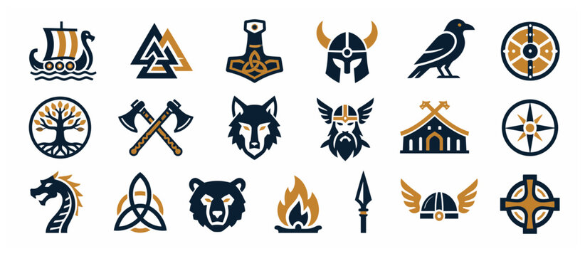 Collection of Viking and Norse Symbols and Icons.
