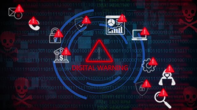 Cybersecurity alert concept showing system warning symbols in browser window interface, representing hacking threats, data breaches, and internet security issues in digital