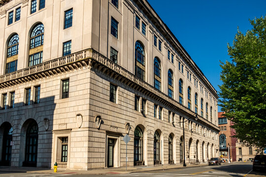 Newark, NJ - US - Jul 26, 2026 Federal Building in Newark, a Second Renaissance Revival landmark in the James Street Commons Historic District, featuring arched windows and grand stone facade.