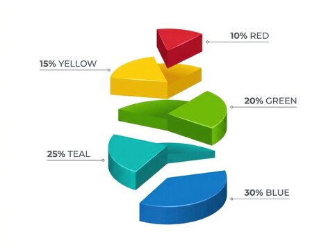 A 3D Exploded Pie Chart Illustrating Five Distinct Statistical Data Percentage Categories