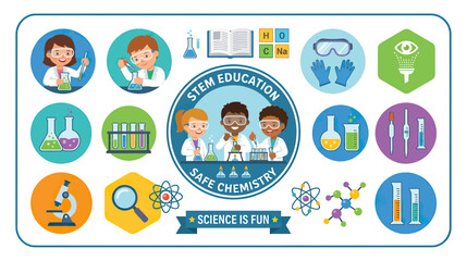 Fototapeta premium Children in lab coats learning science with chemistry equipment