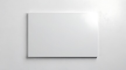Fototapeta premium Blank White Rectangular Canvas Mockup on White Wall Background Minimalist Modern Art Frame Template