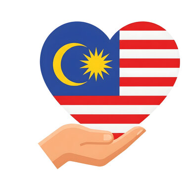 Malaysia Independence Day illustration set featuring traditional wau kite, LRT train, national flag, Tugu Negara monument, map of Malaysia and hibiscus flower