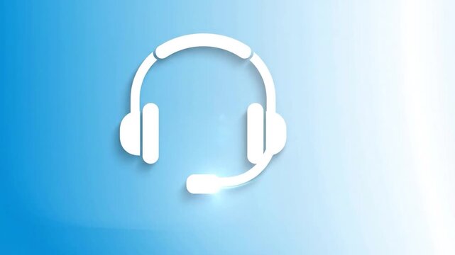 White headset icon over blue gradient background.