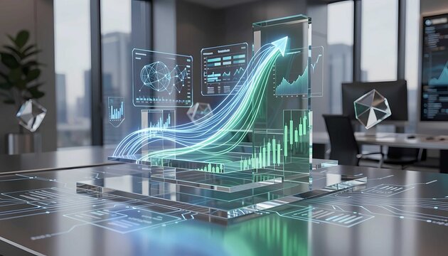 Elegant finance technology concept featuring AI-powered business investment growth background