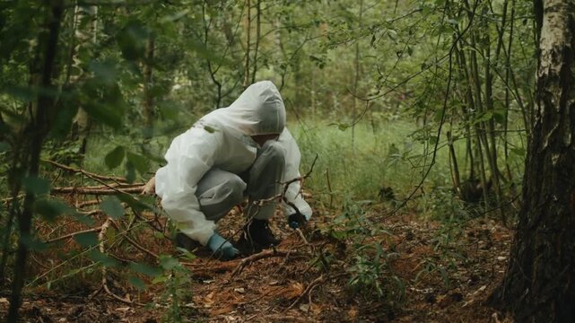 Geologist Taking Soil Measurements During Forest Fieldwork