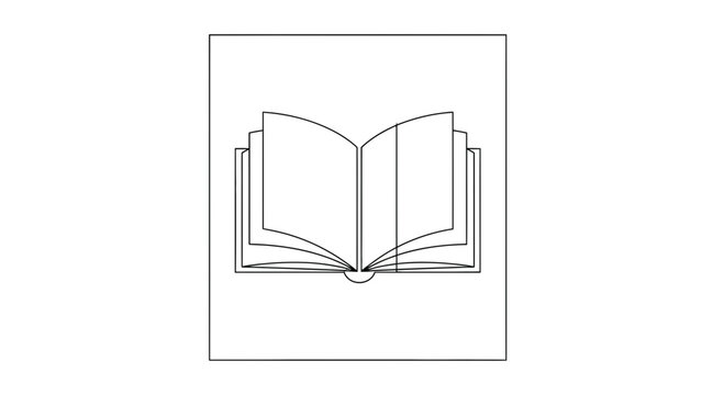 Open book illustration, simple line art drawing, minimal graphic design, concept of knowledge