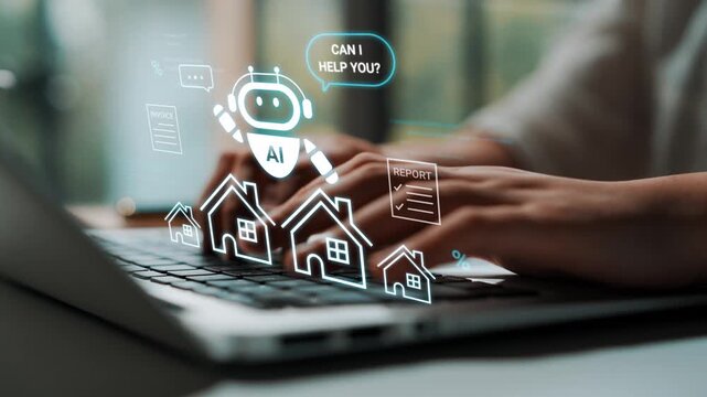 AI chatbot assisting user with real estate inquiries on laptop screen, showcasing modern technology, innovation, and customer service experience in action Gluon.