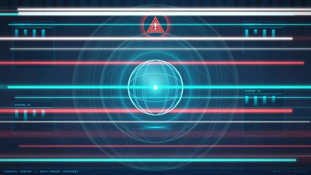 Futuristic HUD Interface with Cyber Attack Alert and Digital Glitch Effects