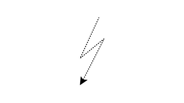 Animated dashed arrow forming a lightning bolt symbol, with the dashed line moving along the arrow's path; transparent background, 4K video.