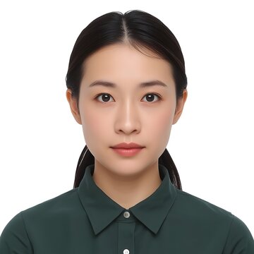 Vietnamese woman portrait for ID. Young Asian female looking at camera for passport photo.
