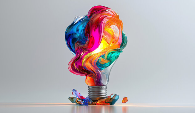 Dynamic colorful abstract lightbulb representing creative ideas