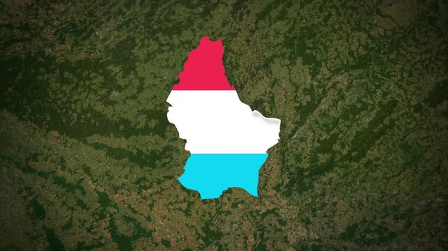 Luxembourg Flag Map Animation, Zoom From Space to Luxembourg, Europe Country Location Map, Grand Duchy of Luxembourg on Realistic Terrain Background