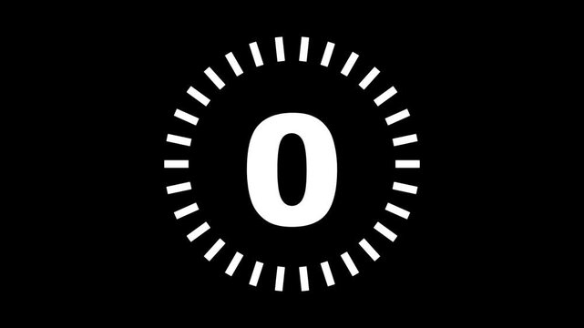 Simple animation of a countdown timer from 5 to 0 on a black background