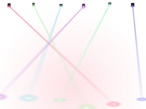 Set of colorful laser beams with light spots