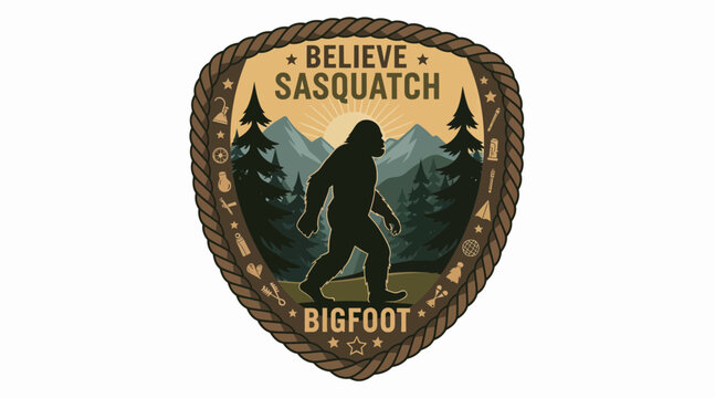 bigfoot silhouette patch with believe sasquatch text