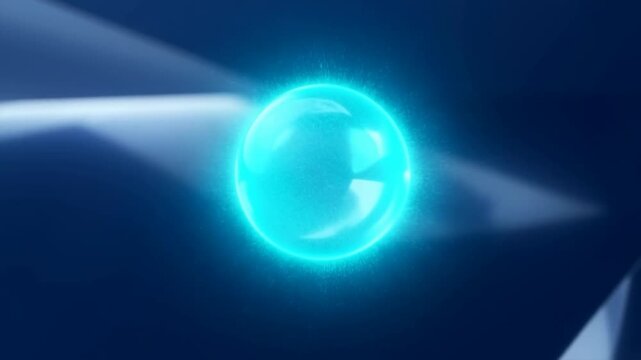 A mesmerizing blue orb pulsating with vibrant energy, symbolizing innovation and technological advancement within a futuristic, dark abstract environment