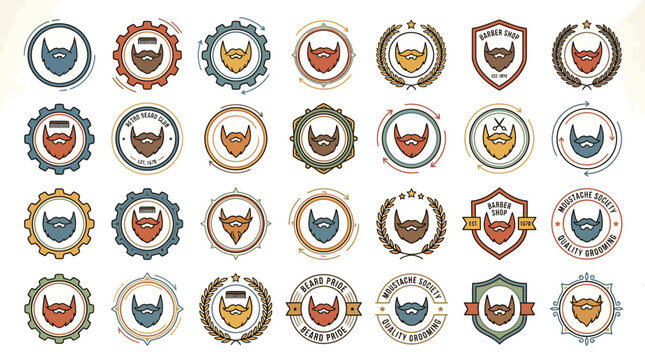 beard logo, vintage emblems, facial hair icons