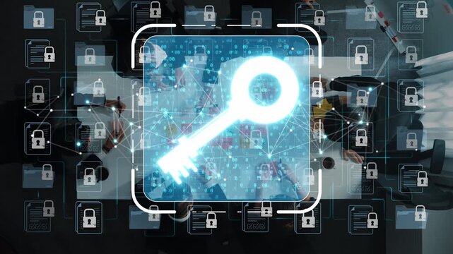 Digital Key and Lock Concept Illustrating Data Security and Protection in a Collaborative Business Environment with Technology Integration Sigmoid