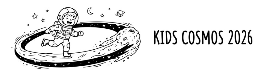 Cute Kid Astronaut Ice Skating on Planetary Ring Doodle for Kids Space Cosmos Collection 2026 © Marwa