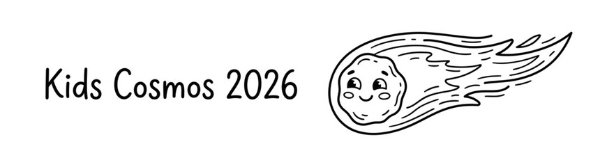Cute Hand Drawn Comet Meteorite with Smiling Face from Kids Space Doodle Collection 2026 © Marwa