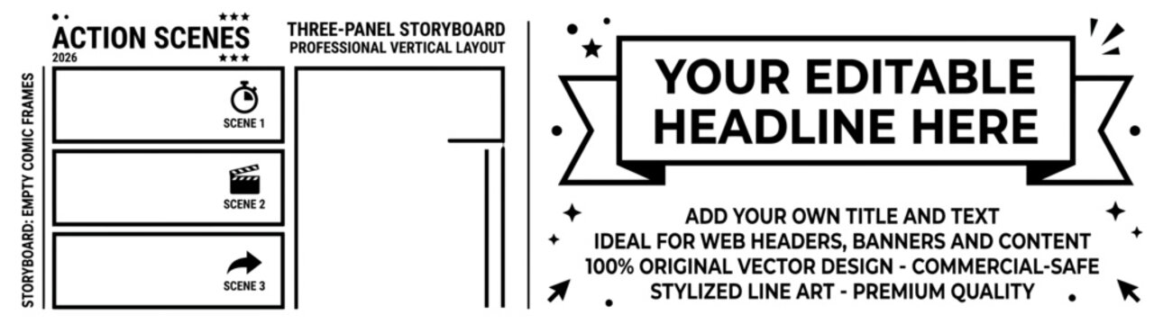 Professional Vertical Storyboard Layout for Action Scenes 2026 with Three Panels and Comic Frames