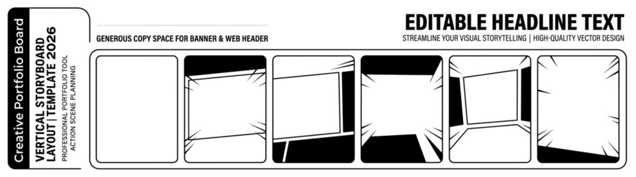 Professional Vertical Storyboard Layout 2026 Template for Creative Action Scene Planning Vector