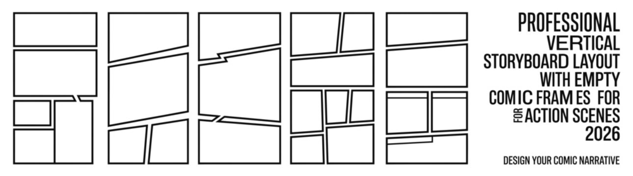 Professional Vertical Storyboard Layout 2026 with Empty Comic Strip Frames for Action Scenes
