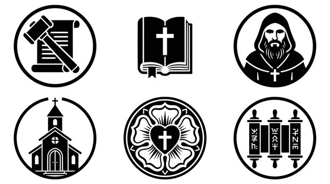 Reformation Day: Religious christianity and reformation history icons set
