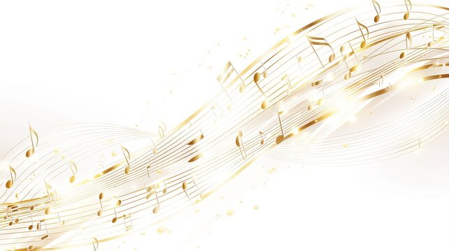 光る金色の音符と五線譜の背景