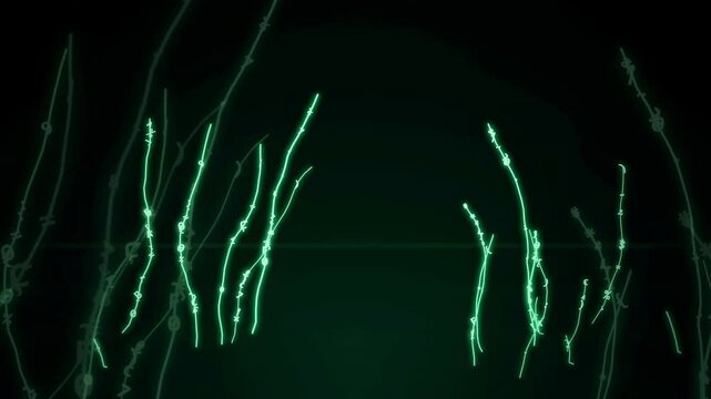 Green Glowing Neural Synapse Connections Growing in Dark Background