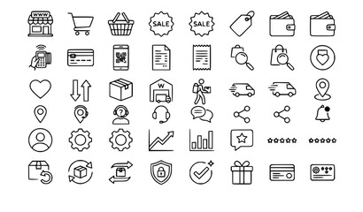 Fototapeta premium E Commerce Business Outline Icons Collection Editable Stroke Flat Line Vector Set