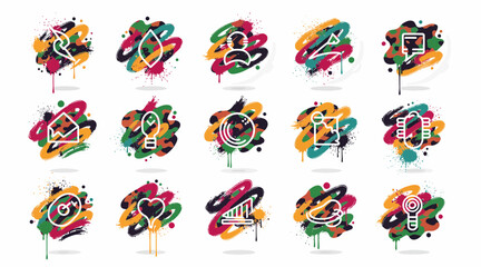 Fototapeta premium Graffiti Icon Set: Modern Symbols with Colorful Paint Splatter Background