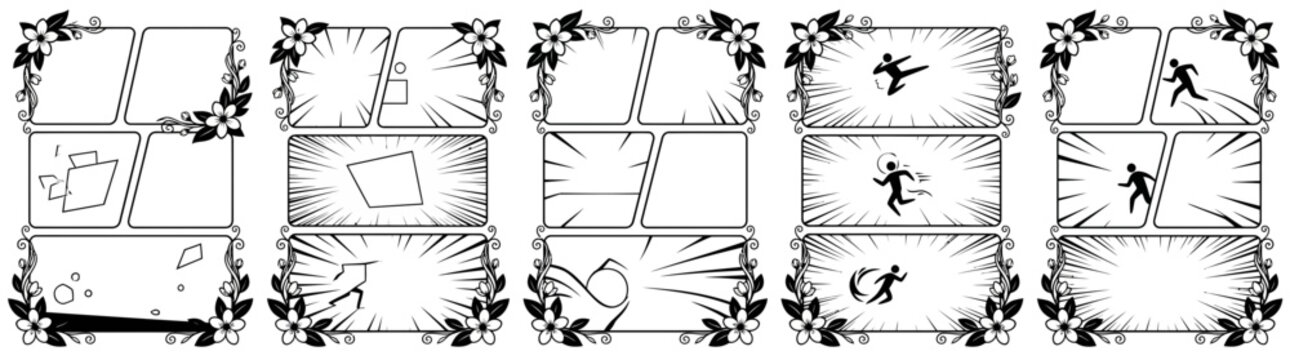 Professional Vertical Storyboard Layout 2026 for Comic and Manga Creators with Floral Decorations