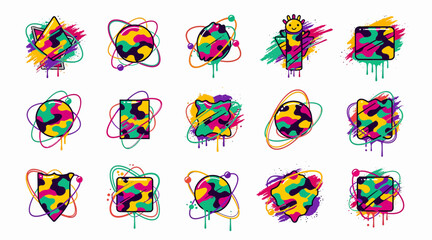 Fototapeta premium Abstract Geometric Shapes, Colorful Splashes, Graffiti Style Icons