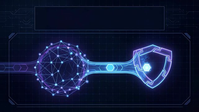 digital security key with network connections and shield design for cybersecurity concepts