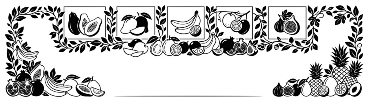 Various Fruits Frame by Frame Vector Sequence and Decorative Border Design Illustration, 2026 Edition