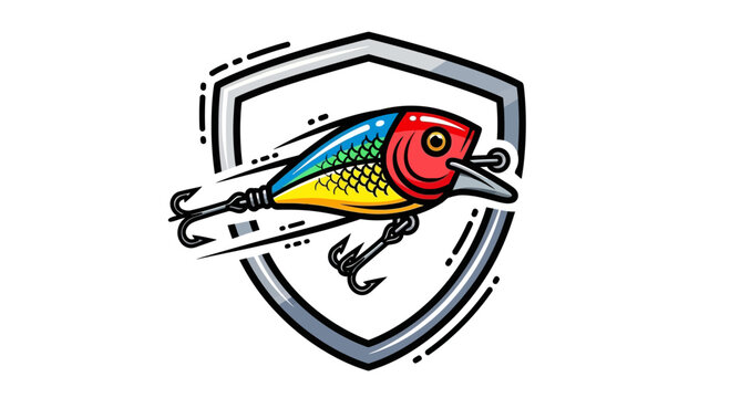 Fishing Lure Shield Emblem Icon - Vector Art