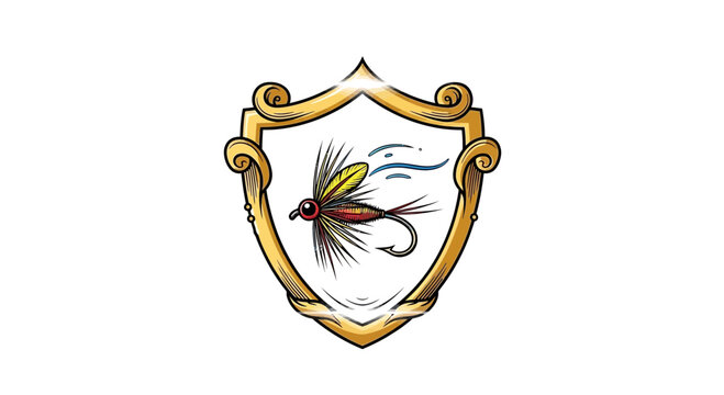 fly fishing logo, shield with fly