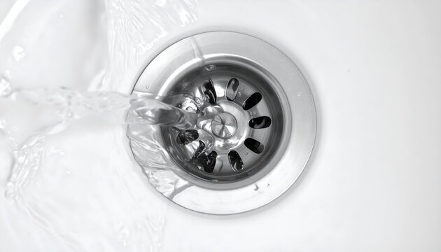 Swirling Water Draining Into Metallic Sink