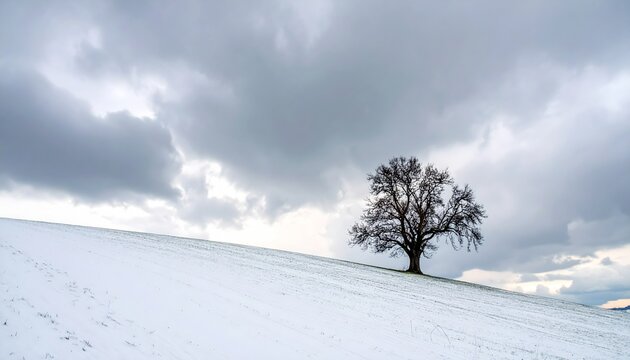 Solitary Tree Beneath Overcast Winter